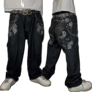 VTG Y2K Imperious Delf Trading Baggy Grim Reaper Jeans Sz 38x32 10In Leg Opening